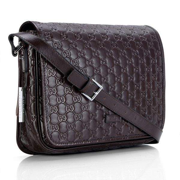 1:1 Gucci 145844 Men's Messenger Bag-Coffee Guccissima Leather